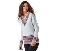Roman Originals Jumper for Women UK - Ladies Button Detail Embellished Tunic Sweater V-Neck Overlap Autumn Winter Smart Office Work Wear Casual Warm Cosy Pullover Day - Grey - Size 16