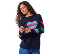 Roman Originals Jumper for Women UK - Ladies Winter Autumn Casual Pull-On Round Crew Neck Long Sleeve Comfy Work Dinner Party Everyday Colourful Longline Stylish - Navy Turquoise - Size 16
