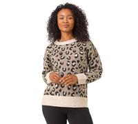 Roman Originals Jumper for Women UK - Ladies Winter Autumn Casual Pull-On Round Crew Neck Long Sleeve Comfy Work Dinner Party Everyday Colourful Longline Stylish - Petite Taupe - Size 18