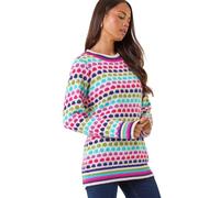 Roman Originals Jumper for Women UK - Ladies Winter Autumn Casual Pull-On Round Crew Neck Long Sleeve Comfy Work Dinner Party Everyday Colourful Longline Stylish - Petite Abstract Pink - Size 18