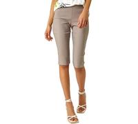 Roman Originals Knee Length Shorts for Women UK - Ladies Cropped Capri Stretch Bengaline Pants Crop Trousers Summer Legging Lounge Essentials Elasticated Casual Clothes - Taupe - Size 22