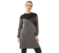 Roman Originals Knitted Jumper Dress for Women UK - Ladies Colour Block Winter Autumn Smart Casual Office Bodycon Workwear Everyday Long Sleeve Knee Length Knit Pocket - Petite Animal Grey - Size 14