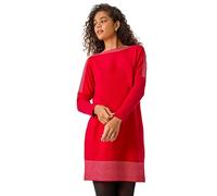 Roman Originals Knitted Jumper Dress for Women UK - Ladies Colour Block Winter Autumn Smart Casual Office Bodycon Workwear Everyday Long Sleeve Knee Length Knit Pocket - Plain Red - Size 18