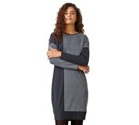 Roman Originals Knitted Jumper Dress for Women UK - Ladies Colour Block Winter Autumn Smart Casual Office Bodycon Workwear Everyday Long Sleeve Knee Length Knit Pocket - Grey - Size 12