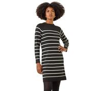 Roman Originals Knitted Jumper Dress for Women UK - Ladies Colour Block Winter Autumn Smart Casual Office Bodycon Workwear Everyday Long Sleeve Knee Length Knit Pocket - Noir - Size 12