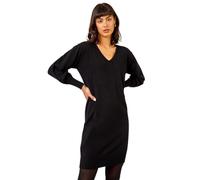 Roman Originals Knitted Jumper Dress for Women UK Ladies Knit Knitwear Autumn Winter Casual Smart Pull On Work Long Sleeves Slouch Relaxed Flattering Over Knee Length V Neck - Black - Size 12