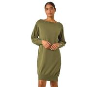 Roman Originals Knitted Jumper Dress for Women UK Ladies Stretchy Knit Knitwear Autumn Winter Casual Smart Pull On Work Long Sleeves Slouch Flattering Over Knee Length - Khaki - Size 18