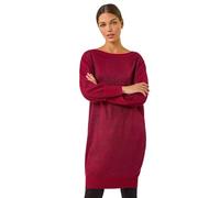 Roman Originals Knitted Jumper Dress for Women UK Ladies Stretchy Knit Knitwear Autumn Winter Casual Smart Pull On Work Long Sleeves Slouch Flattering Over Knee Length - Wine - Size 18