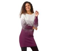 Roman Originals Knitted Jumper Dress for Women UK Ladies Stretchy Knit Knitwear Autumn Winter Casual Smart Pull On Work Long Sleeves Slouch Flattering Over Knee Length - Port - Size 16