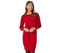 Roman Originals Knitted Jumper Dress for Women UK Ladies Stretchy Knit Knitwear Autumn Winter Casual Smart Pull On Work Long Sleeves Slouch Flattering Over Knee Length - Red - Size 20