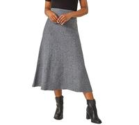 Roman Originals Knitted Skirt for Women UK Ladies Midi Maxi Full Length Winter Autumn A-Line Swing Pull On Smart Casual Work Office Elasticated Waist Flattering Knit Knitwear - Petite Grey - Size 14