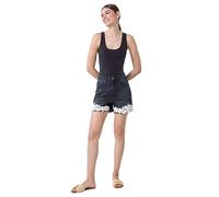 Roman Originals Lace Detail Denim Stretch Shorts for Women UK - Ladies Everyday Holiday Spring Summer Comfy Soft Evening Vacation Work Party - Black - Size 18
