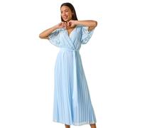 Roman Originals Lace Detail Wrap Midi Dress for Women UK - Ladies Everyday Holiday Spring Summer V-Neckline Comfy Soft Evening Vacation Work Party - Blue - Size 18