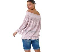 Roman Originals Lace Insert Frill Bardot Top for Women UK - Ladies Everyday Holiday Spring Summer Comfy Soft Evening Vacation Work Party - Light Pink - Size 14