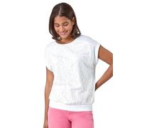 Roman Originals Lace Panel Stretch Jersey Top for Women UK - Ladies Everyday Holiday Spring Summer Round Neckline Comfy Soft Evening Vacation Work Party - Ivory - Size 18