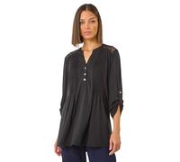 Roman Originals Lace Trim Buttoned Shirt for Women UK - Ladies Everyday Autumn Winter V-Neckline Comfy Soft Evening Vacation Work Party Night Out - Black - Size 14