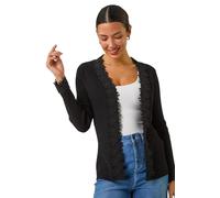 Roman Originals Lace Trim Knit Cardigan for Women UK - Ladies Everyday Holiday Spring Summer Comfy Soft Evening Vacation Work Party - Black - Size 18