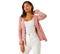 Roman Originals Lace Trim Knit Cardigan for Women UK - Ladies Everyday Holiday Spring Summer Comfy Soft Evening Vacation Work Party - Pink - Size 16