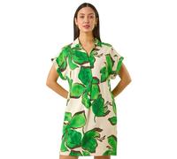 Roman Originals Leaf Print Cocoon Shift Dress for Women UK - Ladies Everyday Holiday Spring Summer Collar V-Neckline Comfy Soft Evening Vacation Work Party - Green - Size 12