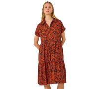 Roman Originals Leaf Print Collared Smock Dress for Women UK - Ladies Everyday Holiday Spring Summer Shirt Style Collar Comfy Soft Evening Vacation Work Party - Rust - Size 16