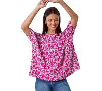 Roman Originals Leaf Print Oversized Top for Women UK - Ladies Everyday Holiday Spring Summer Round Neckline Comfy Soft Evening Vacation Work Party - Magenta - Size 14