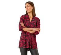 Roman Originals Leaf Print Pleated Top for Women UK - Ladies Everyday Autumn Winter V-Neckline Comfy Soft Evening Vacation Work Party Night Out - Red - Size 10