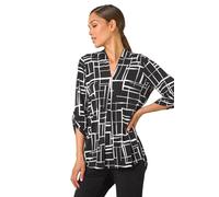Roman Originals Leaf V Neck Stretch Jersey Top for Women UK Ladies Pleated Shirt Notch V Neck Blouse Summer Tunic Spring Pull-On Soft Evening Holiday Work Party Everyday - Onyx White - Size 12