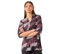 Roman Originals Leaf V Neck Stretch Jersey Top for Women UK Ladies Pleated Shirt Notch V Neck Blouse Summer Tunic Spring Pull-On Soft Evening Holiday Work Party Everyday - Maroon - Size 12