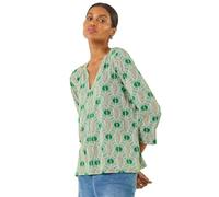 Roman Originals Leaf V Neck Stretch Jersey Top for Women UK Ladies Pleated Shirt Notch V Neck Blouse Summer Tunic Spring Pull-On Soft Evening Holiday Work Party Everyday - Green Geometric - Size 18