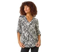 Roman Originals Leaf V Neck Stretch Jersey Top for Women UK Ladies Pleated Shirt Notch V Neck Blouse Summer Tunic Spring Pull-On Soft Evening Holiday Work Party Everyday - Ivory - Size 16