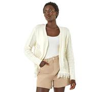 Roman Originals Lightweight Fringe Hem Knit Cardigan for Women UK - Ladies Everyday Holiday Spring Summer Comfy Soft Evening Vacation Work Party - Ivory - Size 12