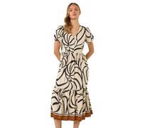 Roman Originals Linear Border Shirt Dress for Women UK - Ladies Everyday Holiday Spring Summer V-Neckline Comfy Soft Evening Vacation Work Party - Ivory - Size 20