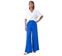 Roman Originals Linen Blend Wide Leg Trousers for Women UK - Ladies Everyday Holiday Spring Summer Comfy Soft Evening Vacation Work Party - Royal Blue - Size 16