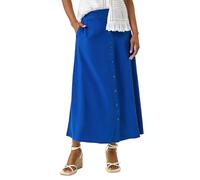 Roman Originals Linen Button Pencil Midi Skirt for Women UK - Ladies Everyday Holiday Spring Summer Comfy Soft Evening Vacation Work Party - Navy - Size 18
