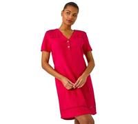 Roman Originals Linen Mix Button Shift Dress for Women UK - Ladies Everyday Holiday Spring Summer Notch Neckline Comfy Soft Evening Vacation Work Party - Red - Size 16