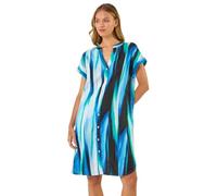 Roman Originals Linen Mix Shift Dress for Women UK - Ladies Everyday Holiday Spring Summer V-Neckline Comfy Soft Evening Vacation Work Party - Blue - Size 20