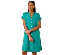 Roman Originals Linen Mix Shift Dress for Women UK - Ladies Everyday Holiday Spring Summer V-Neckline Comfy Soft Evening Vacation Work Party - Jade - Size 18