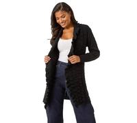 Roman Originals Longline Ruffle Detail Cardigan for Women UK - Ladies Everyday Autumn Winter Comfy Soft Evening Vacation Work Party Night Out - Black - Size 18