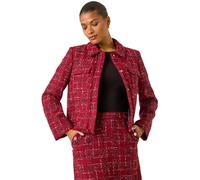 Roman Originals Luxury Boucle Textured Jacket For Women UK - Ladies Everyday Autumn Winter Collared Neckline Comfy Soft Evening Vacation Work Party Night Out - Wine - Size 16