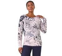 Roman Originals Marble Print Knit Jumper for Women UK - Ladies Everyday Holiday Spring Summer Round Neckline Comfy Soft Evening Vacation Work Party - Light Pink - Size 14