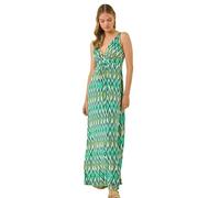 Roman Originals Maxi Dress for Women UK Ladies Twist Knot Front Empire Waist Summer Party Casual Holiday Bohemian Beach Cruise Evening Long Sleeveless V Neck Jersey - Green Geometric - Size 12