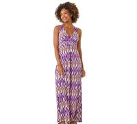 Roman Originals Maxi Dress for Women UK Ladies Twist Knot Front Empire Waist Summer Party Casual Holiday Bohemian Beach Cruise Evening Long Sleeveless V Neck Jersey - Purple Geometric - Size 12