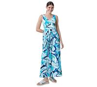 Roman Originals Maxi Dress for Women UK Ladies Twist Knot Front Empire Waist Summer Party Casual Holiday Bohemian Beach Cruise Evening Long Sleeveless V Neck Jersey - Turquoise Navy White - Size 10