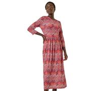 Roman Originals Maxi Dress with Pockets for Women UK Ladies Stretchy Jersey Midi Elasticated Gathered High Waist Skater Swing Fit Flare Office Work Smart Casual Boho - Red Zig Zag - Size 14