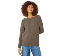 Roman Originals Melange Chevron Knit Jumper for Women UK - Ladies Everyday Autumn Winter Round Neckline Comfy Soft Evening Vacation Work Party Night Out - Brown - Size S