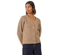 Roman Originals Metallic Button Knit Cardigan for Women UK - Ladies Everyday Autumn Winter V-Neckline Comfy Soft Evening Vacation Work Party Night Out - Beige - Size 14