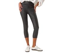 Roman Originals Metallic Coated Crop Jeggings for Women UK - Ladies Everyday Holiday Spring Summer Comfy Soft Evening Vacation Work Party - Black - Size 16