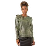 Roman Originals Metallic Crew Neck Knit Jumper for Women UK - Ladies Everyday Autumn Winter Comfy Soft Evening Vacation Work Party Night Out - Green - Size ONE