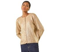 Roman Originals Metallic Knit Cardigan for Women UK - Ladies Everyday Autumn Winter Crew Neckline Comfy Soft Evening Vacation Work Party Night Out - Gold - Size ONE