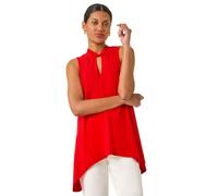 Roman Originals Metallic Leaf Print Stretch Top for Women UK - Ladies Everyday Holiday Spring Summer Halter Neckline Comfy Soft Evening Vacation Work Party - Red - Size 10